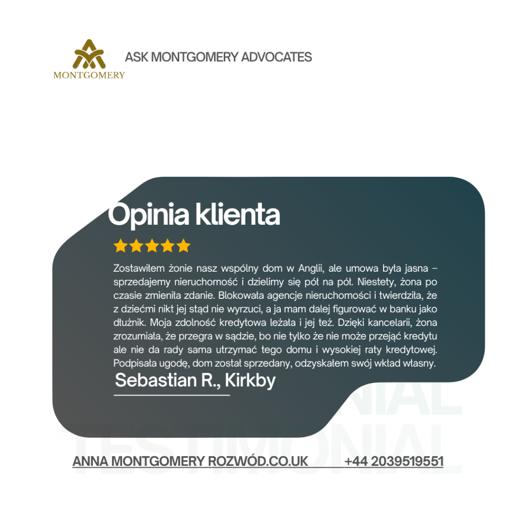 5 gwiazdkowa opinia Sebastiana z Kirkby o Ask Montgomery, kancelarii ktora pomogła w sprzedaży domu i podziale majątku po rozwodzie.