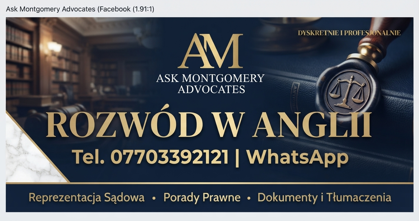 Konsultacja video - całe UK. £250 Skontaktuj się z Anną Montgomery i jej zespołem – opowiedz nam o swojej sytuacji, a my stworzymy dla Ciebie bezpieczną strategię, która otworzy Ci drzwi do nowego, spokojnego życia. >>>Kontakt. O Autorce: Anna Montgomery, Dyrektor Kancelarii & Legal Practitioner, Specjalistka z wieloletnim doświadczeniem w zakresie brytyjskiego prawa rodzinnego, ze szczególnym uwzględnieniem spraw rozwodowych oraz skomplikowanych postępowań dotyczących przemocy,  rozwodów z narcyzem, rozwodów z przemocowym małżonkiem,  polubownego i sądowego podziału majątku (Financial Orders) na terenie Anglii i Walii. Czytaj także >>>Anna Montgomery Specjalista Rozwodu i Podziału Majątku UK – Publikacje. Jako Dyrektor i praktyk prawa skutecznie przeprowadza klientów przez zawiłości brytyjskiego systemu prawnego, tłumacząc skomplikowane procedury na prosty, zrozumiały język. Autorka licznych publikacji i poradników dedykowanych Polakom mieszkającym w Wielkiej Brytanii. >>> O Nas. Na naszym kanale na Youtube znajdziesz wiele porad związanych z rozwodem w UK. Anna Montgomery Specjalista Rozwodu i Podziału Majątku UK – Publikacje.